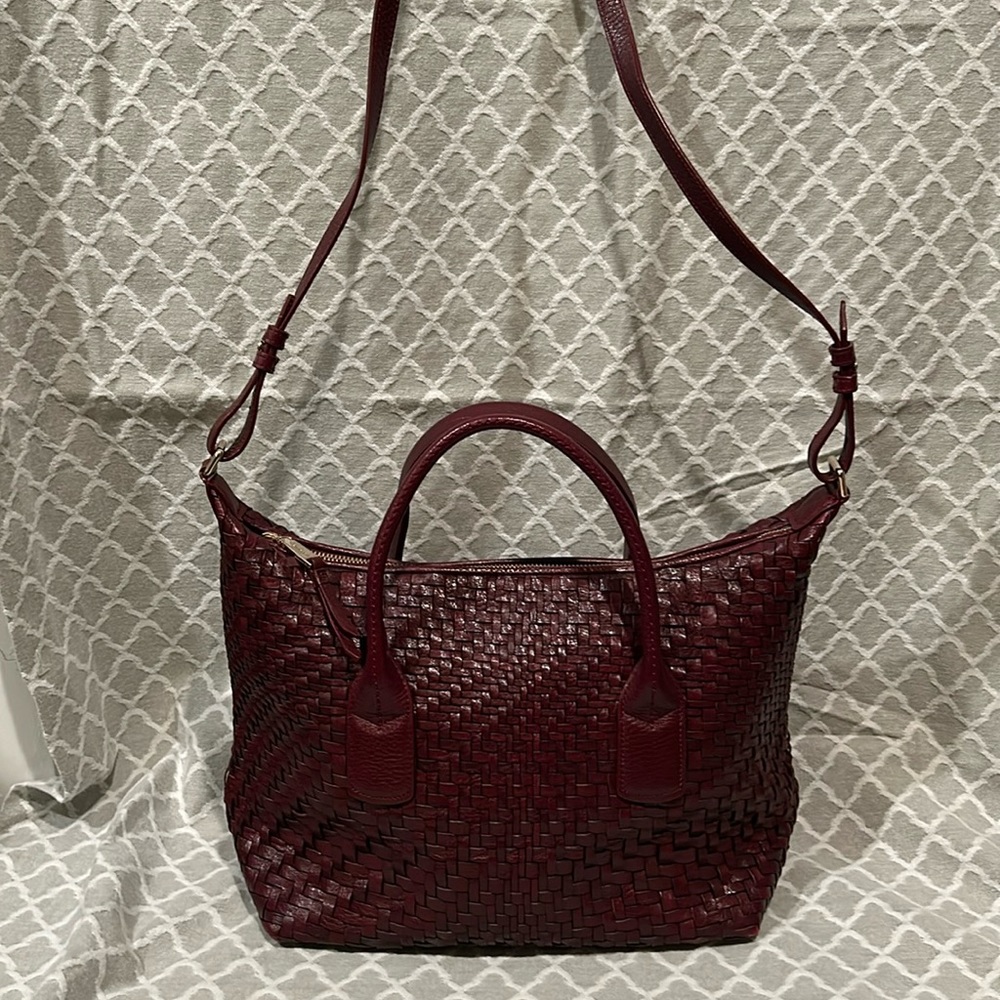 Cole Haan Burgundy Woven Leather Hobo Bag